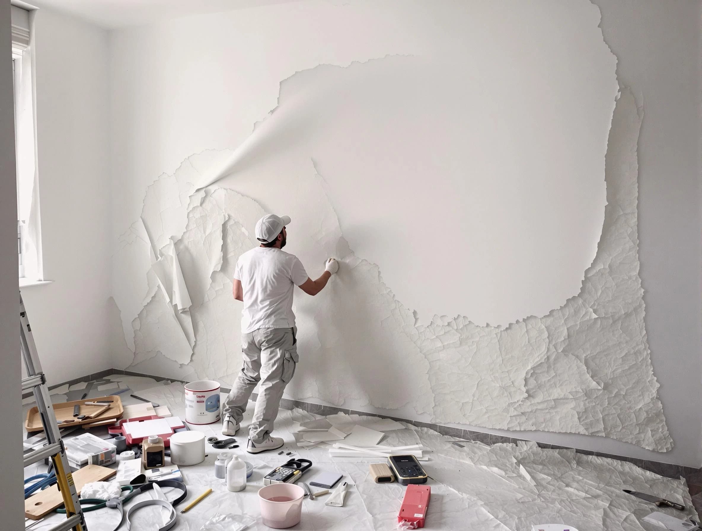 Removing old wallpaper to reveal clean walls by Mayfield Heights House Painters in Mayfield Heights
