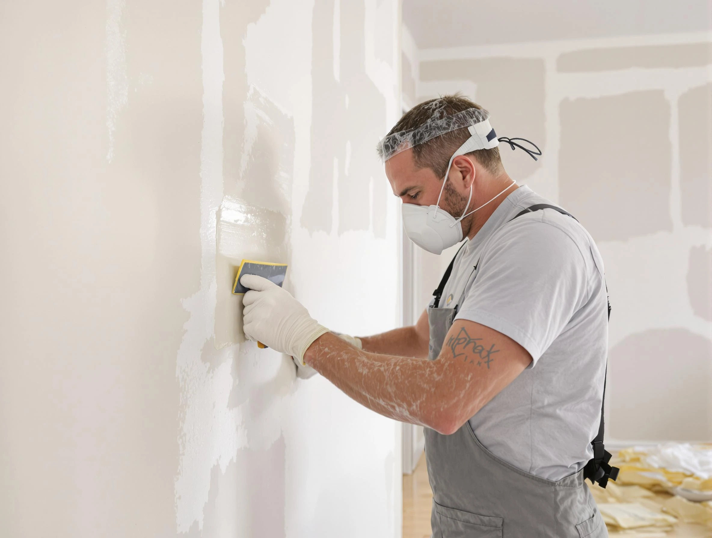 Mayfield Heights House Painters technician applying mud to drywall seams in Mayfield Heights, OH